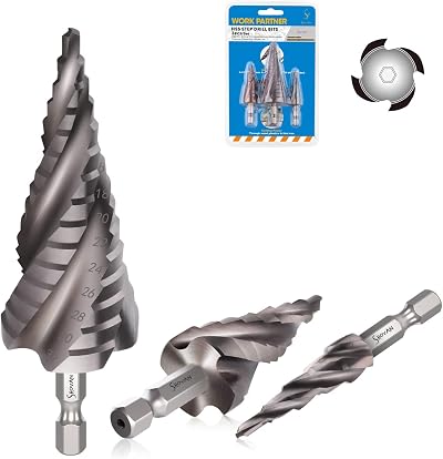 SS SHOVAN 3PC HSS Spiral Step Drill Bit Set 4-Flute 1/4 Inch Hex Shank