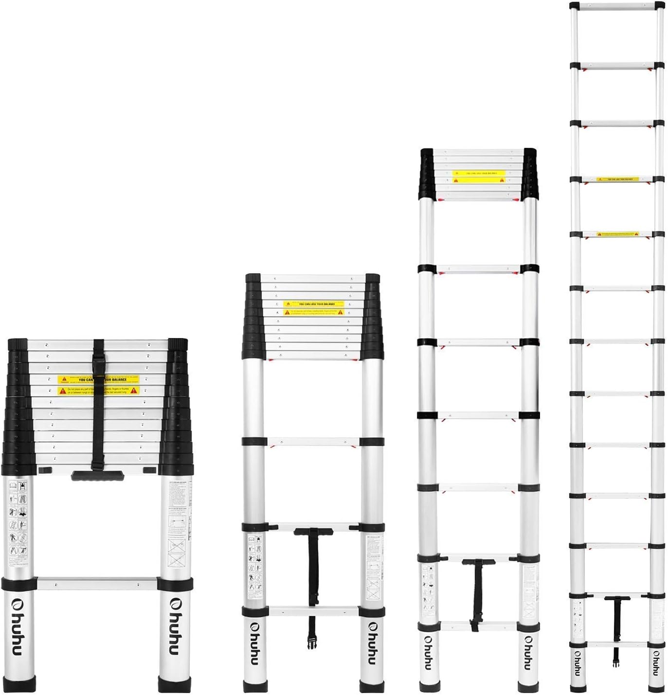 Ohuhu 2.6m Telescoping Ladder, EN131 Certified Convenient ONEButton