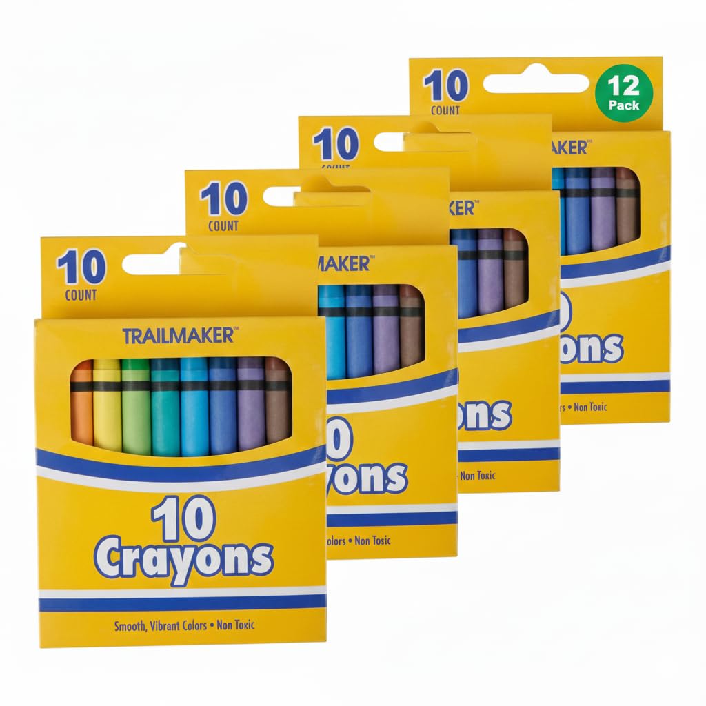 Photo 1 of (MISSING 1 PK**4PK-- Trail maker Bright Wax Coloring Crayons in Bulk, Wholesale Packaging - 10 Per Box, 120 Crayons total