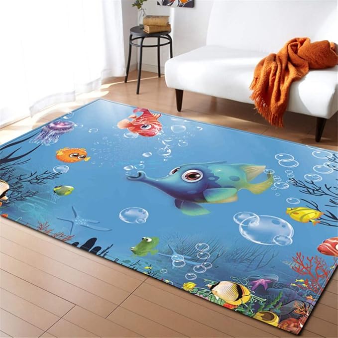 ALQDT 3D Ocean World Shark Area Rug Children Theme Room Decoration Rugs