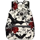 VANZEV Bat and Rose Pattern Backpack Travel Backpacks Laptop Rucksack,School Bookbag for Women Kids Boys Girls,Gothic Floral Back Pack Accessories Bags,Ideal Gifts for Work, Outdoor Adventures