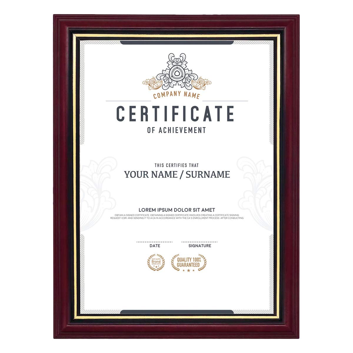 GraduatePro A4 Certificate Frame Red Wooden Diploma Degree Frame Black and Gold Border with Mount for Wall & Tabletop