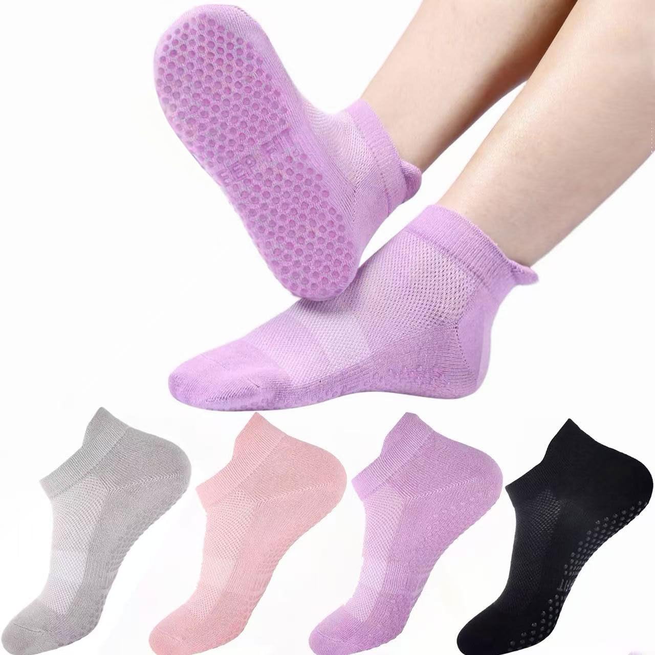 Photo 1 of 3pcs only   Grip Socks Pilates Socks for Women Non Slip Yoga Athletic for Barre Travel (US, Numeric, 5, 9, Regular, Regular, 4, Purple/Pink Grey)