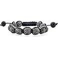 Black Blue White Or Gold Tone Pave Crystal Disco Ball Shamballa Inspired Bracelet for Women Men Adjustable Cord String
