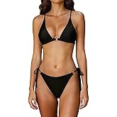OWICA Women's Sexy Dual String Triangle Bikini Set Two Piece Adjustable Spaghetti Straps Adjustable Tie Side Thong