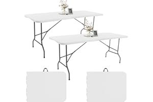 FIVENL 2 Pack 6 FT Folding Tables White Foldable Table, Fold-in-Half with Carrying Handle Portable Plastic Rectangular Table for Party, Dining, Wedding, Camping, Picnic, Indoor Outdoor Events