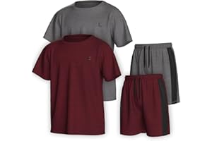 Essenclo Boys Clothing Sets Tagless Loose Athletic Performance Crew Neck T-Shirt and Short Outfits Size 3-16 (4 Piece Set)