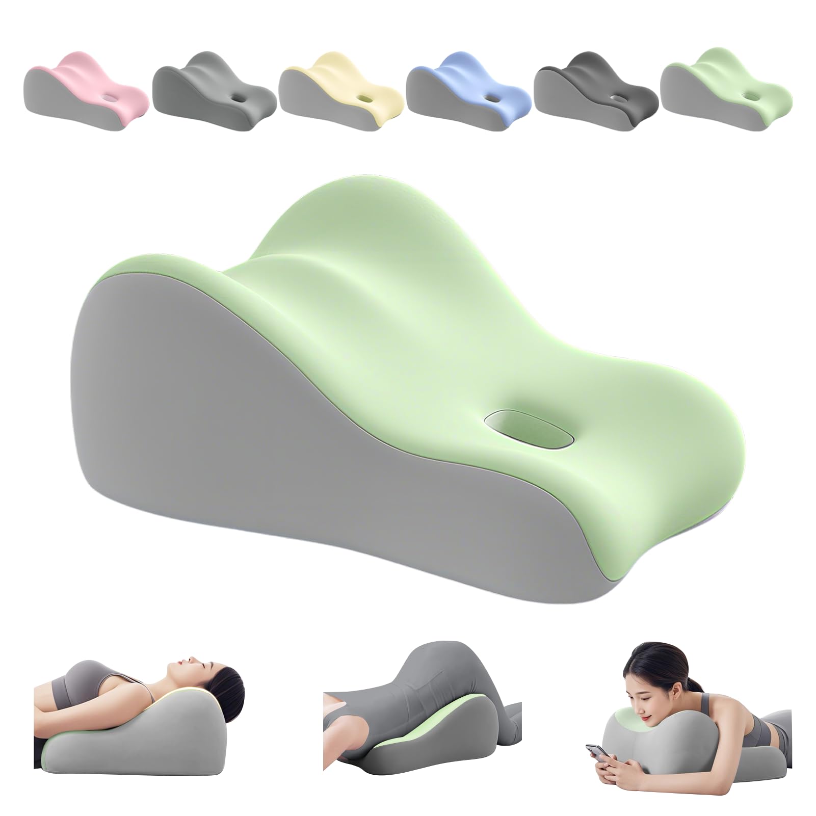 Photo 1 of (USED)YFZD3087 Natural Latex Pillow for Adults - Ergonomic Support for Maternity, Home & Couples, Multi-Functional for Sleeping, Lounging, Reading, Removable Washable Cover (Green)