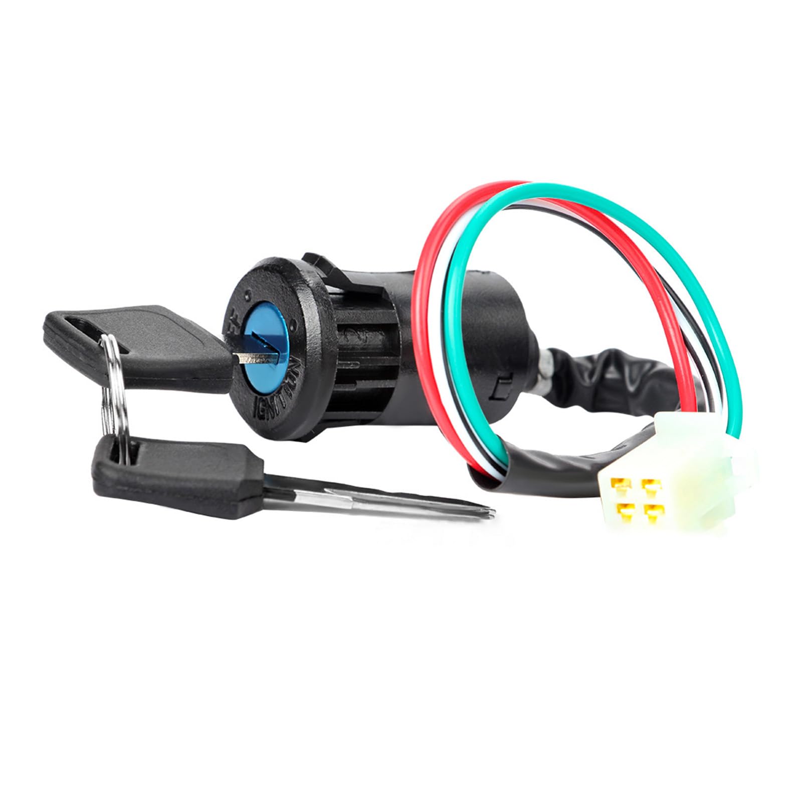 Photo 1 of povtii Motorcycle Ignition Switch, 4 Wires Key Ignition Switch with 2 Keys, Key Locking Starter Switch Replacement for 50cc to 250cc, Motorcycle Accessories for Dirt Bike Scooter