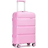Kono Carry On Luggage 24 Inch Checked-Medium Hard Shell Travel Trolley 4 Spinner Wheels Lightweight Polypropylene Suitcase with TSA Lock, Pink