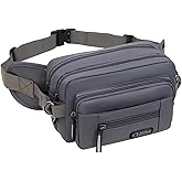 GlneYos Waist Pack Bag Fanny Pack for men women,Large Capacity Waist Wallet Bag, Adjustable & Waterproof Bum Belt Pouch for Travel, Running, Shopping, Hiking,Cycling, Climbing,Gray