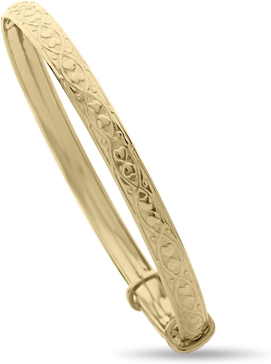 DV DOLCE VALENTINADolce Valentina DV Childrens 9ct Solid Gold Bangle - Christening Bracelet with Embossed Hearts for Birthday, Baptism, or Baby Shower from Grannie
