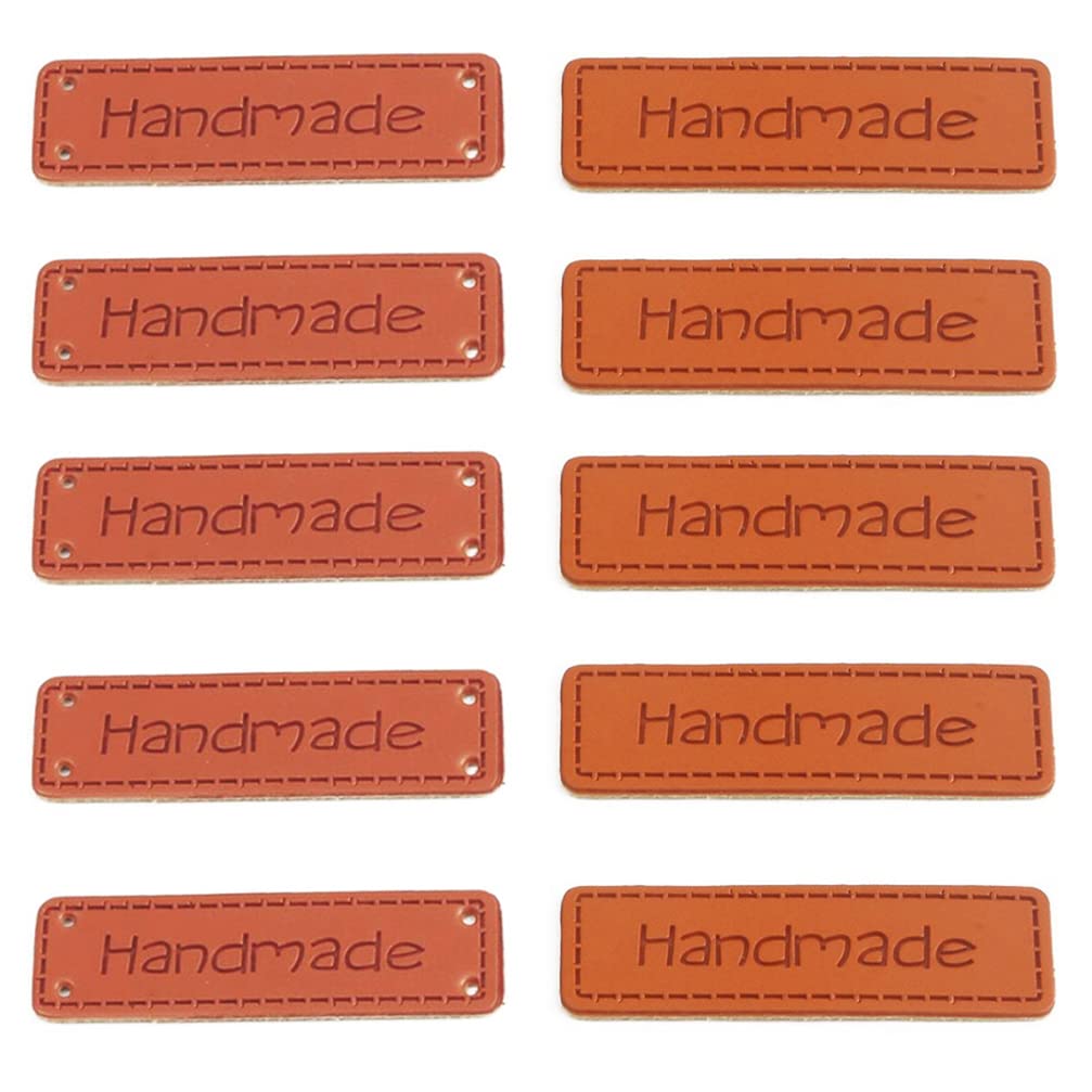 Houhounb 60 Piece Leather Handmade Labels - Sew On Embellishment Knitting Accessories, 2 Styles