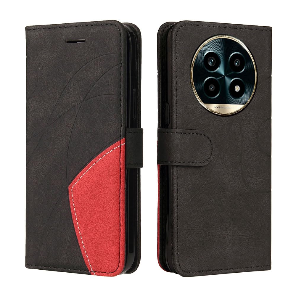 XINNI Protective Phone Case for Realme 13 Pro 5G/Realme 13 Pro Plus, PU/TPU Vintage Flip Leather Shockproof Cover Magnetic Book Style Wallet, Black