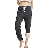 Gihuo Women's Sherpa Lined Sweatpants Winter Warm Fleece Lined Sweatpants with Pockets Fleece Jogger Pants(Darkgrey-L)