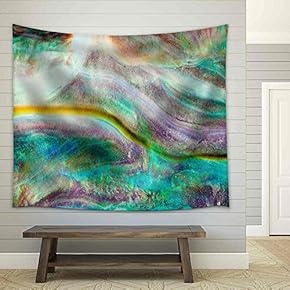 Iridescent Nacre Mother-of-Pearl Inner Side of Paua, Perlemoen or Abalone Shell Macro Background Texture Pattern - Fabric Wall Tapestry Home Decor - 51x60 inches