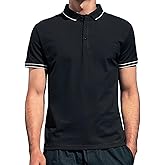 Men's Polo Shirts for Men Short Sleeve Striped Pique Cotton Polo Shirt Business Casual Layering Top Black