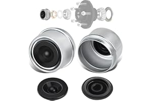 HITCHVOYAGER 2Sets 1.98''OD Trailer Hub Bearing Metal Dust Cover with Extra 2 Grease Rubber Plugs, Bearing Center Replacement Trailer Dust Cup for most 2000-3500 pound trailer hubs，Trailer Grease Caps Ez Lube