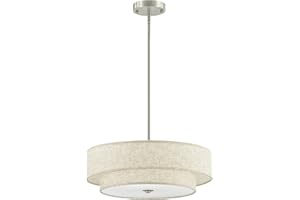VONLUCE Modern Chandeliers, 18" Drum Chandeliers with 2-Layer Fabric Shade, 4-Light Pendant Light Fixture with E26 Base, Light Fixture for Dining Room Bedroom Living Room, Linen Shade & Nickel Finish