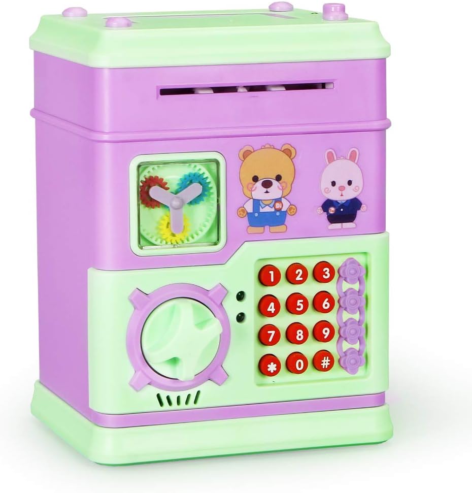 Yuejiancaos Children's Piggy Bank Multi-Function Electronic Piggy Bank ATM Automatic Slot Machine Money-Saving Toys (12 Buttons)(Purple)