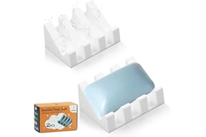 AIXIAOYA Silicone Soap Dish for Bar Soap Holder for Shower Bathroom Self Draining Waterfall Drying Tray Keep Soap Bars Dry Clean & Easy Cleaning (White, 2)