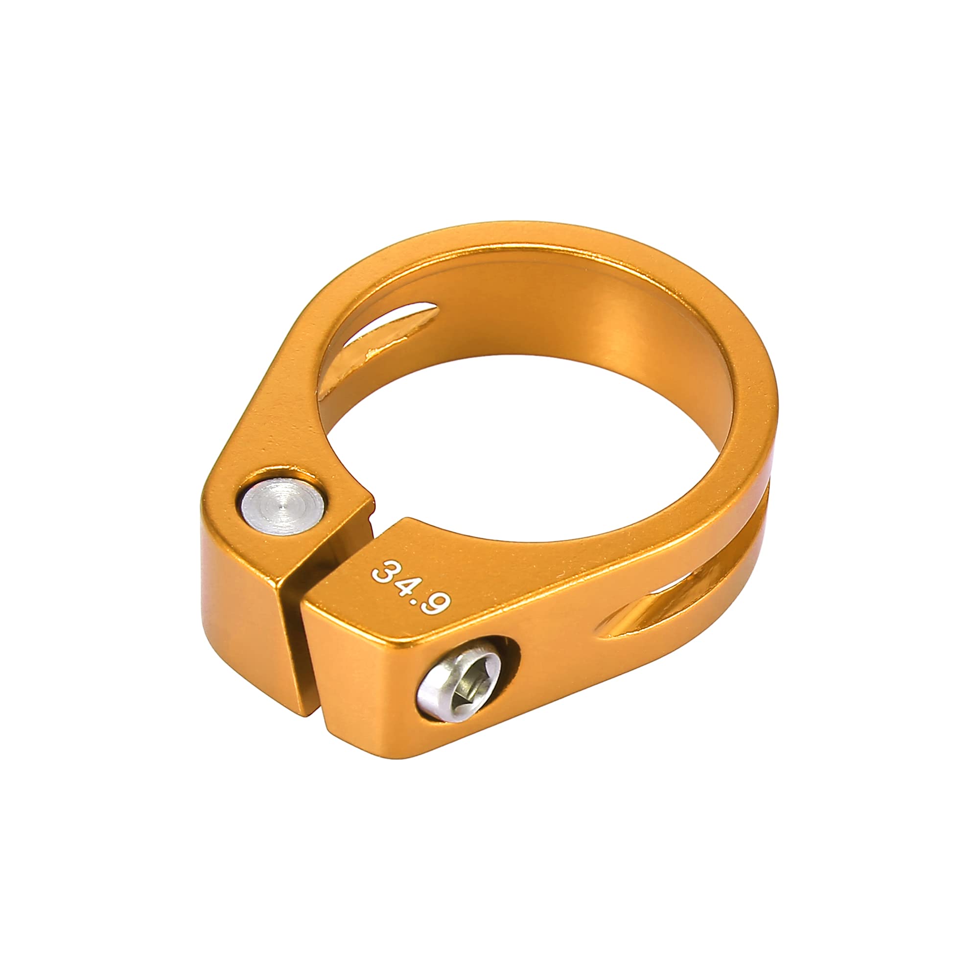 X AUTOHAUX 34.9mm Aluminium Alloy Bike Seat Post Clamp Seat Post Clip Gold Tone