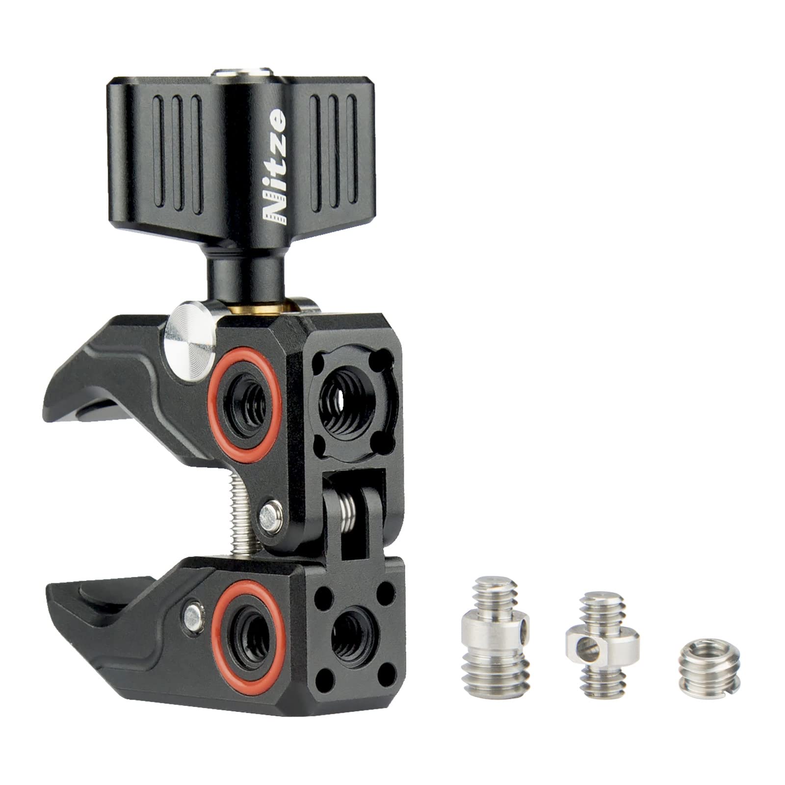 Nitze Super Clamp with 3/8" to 1/4" Thread Adapter, Crab Shaped Clamp with 1/4" to 3/8" Screw, Tripod Clamp Aluminum Alloy Payload Up to 5 Kg for Camera Tripod, Monitor Cage,GoPro - N18A