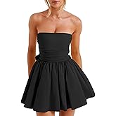 LuFeng Women's Strapless Mini Dress Ruched Sleeveless Off Shoulder A-Line Pleated Short Dress with Oversized Bow