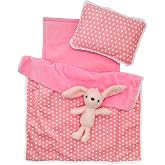 Baby Doll Accessories Bedding Set Soft Blanket Mattress Pillow Dolls Playset Fits 16-18 Inches American Doll Furniture Toy Girls and Boys (Pink)