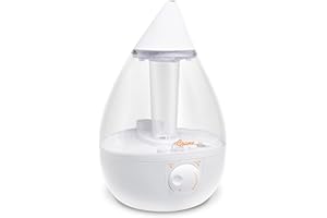Crane White Teardrop Ultrasonic Cool Mist Humidifier, 1 Gallon Auto Shut-Off for Large Room, Baby Nursery, Bedroom Office, Clear & White