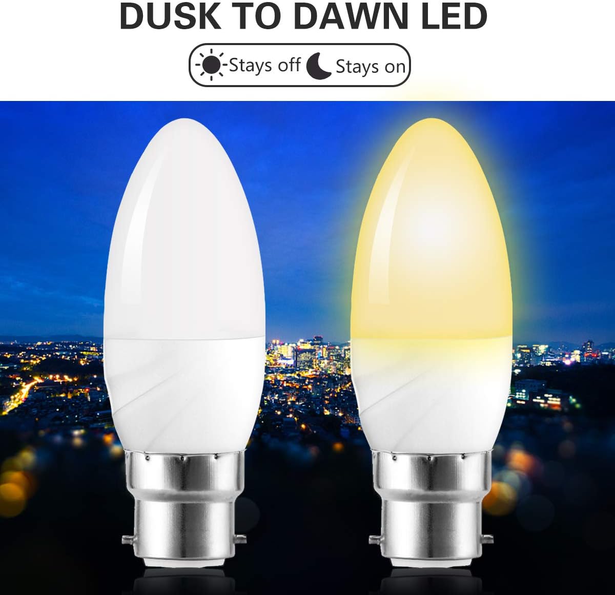 LED Sensor Light Bulb, JandCase 6W B22 Dusk Till Dawn Night Light Bulbs