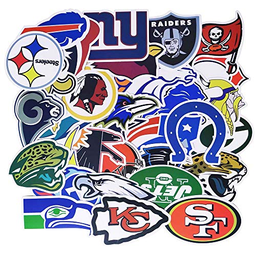 NFL Stickers All 32 Teams, Vinyl Waterproof Sport Fan Decals for Water Bottle Laptop Notebook Hydroflasks Bicycle, 49ers Steelers Cowboys Seahawks Vikings Teams Logos Football Fan Stickers Pack