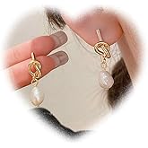 Crymystal Boho Pearl Drop Earrings Pearl Dangle Earrings Gold Pearl Bead Earrings Wedding Pearl Earrings Jewelry for Women and Girls Gifts