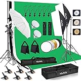 [Upgraded LED Bulb]MsMk Photography Lighting Kit 8.5x10ft Backdrop Support System and LED Softbox Set, 6400K Bulbs, Umbrella,