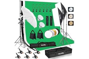 MSMK [Upgraded LED Bulb] Photography Lighting Kit 8.5x10ft Backdrop Support System and LED Softbox Set, 6400K Bulb, Umbrella, Video Studio Continuous Lighting Kit for Photo Studio, and Video Shooting