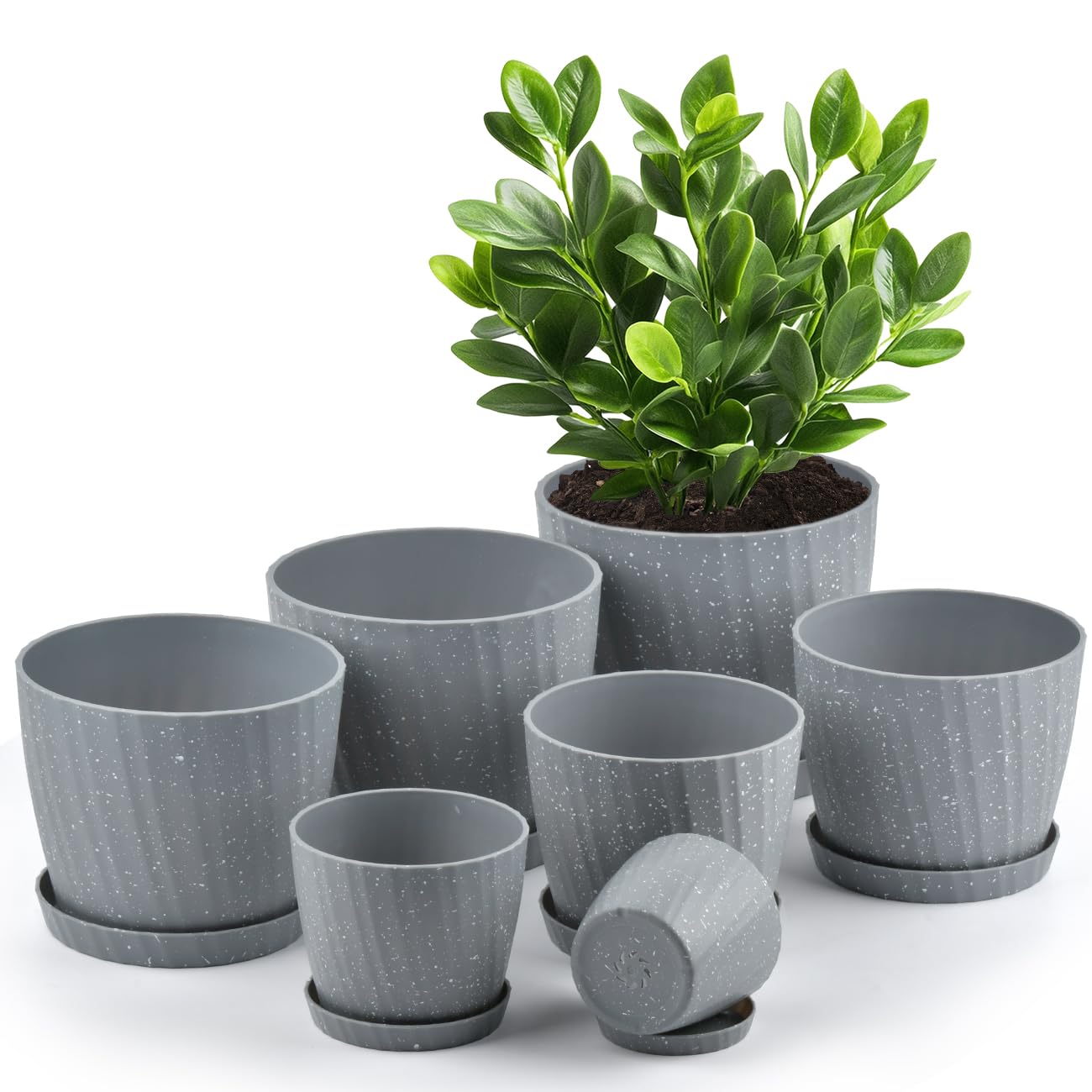 Plant Pots Indoor 7PCS Plastic Plant Pots Plastic Flower Pots Outdoor Self Watering Indoor Plant Pot with Drainage Holes and Tray, Plastic Planter Pots for Garden House (8.7/11.5/14/15/16.5/17.5/19cm)
