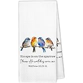 XBBMGG Christian Birds Kitchen Towels - Bird Gifts for Bird Lovers Women Dish Hand Tea Towels, His Eye is on The Sparrow Matthew 10：29-31 Bible Verse Decorative Towel for Bathroom Kitchen, 16x24 in