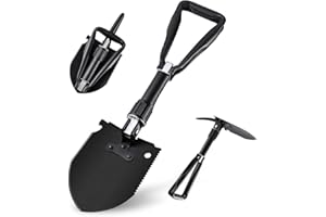 BOYISEN OKOOLCAMP Folding Shovel Camping Shovel Survival Shovel Entrench Tool Heavy Duty Alloy Steel 18.1 inch w/Wood Saw Edge Tactical Shovel for Off Road, Gardening, Backpacking, Car Emergency