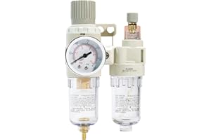 ASABOCAI 1/4" NPT Compressed Air Filter Regulator Lubricator Combo Pneumatic Air Dryer for Compressor,Water/Oil Trap Separator with Gauge(0-150 PSI), Semi-Auto Drain, Bracket
