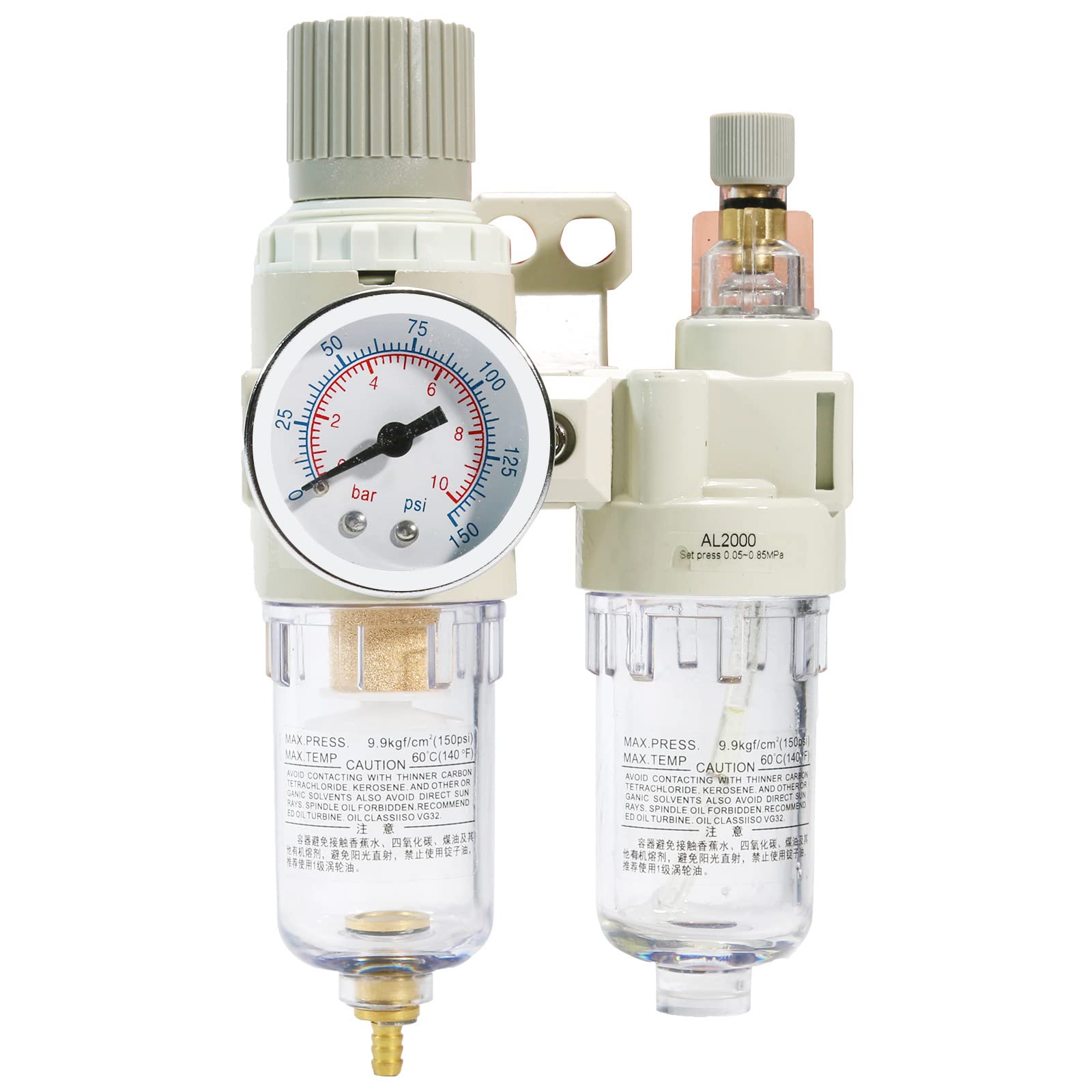 Photo 1 of 1/4" NPT Compressed Air Filter Regulator Lubricator Combo Pneumatic Air Dryer for Compressor,Water/Oil Trap Separator with Gauge(0-150 PSI), Semi-Auto Drain, Bracket