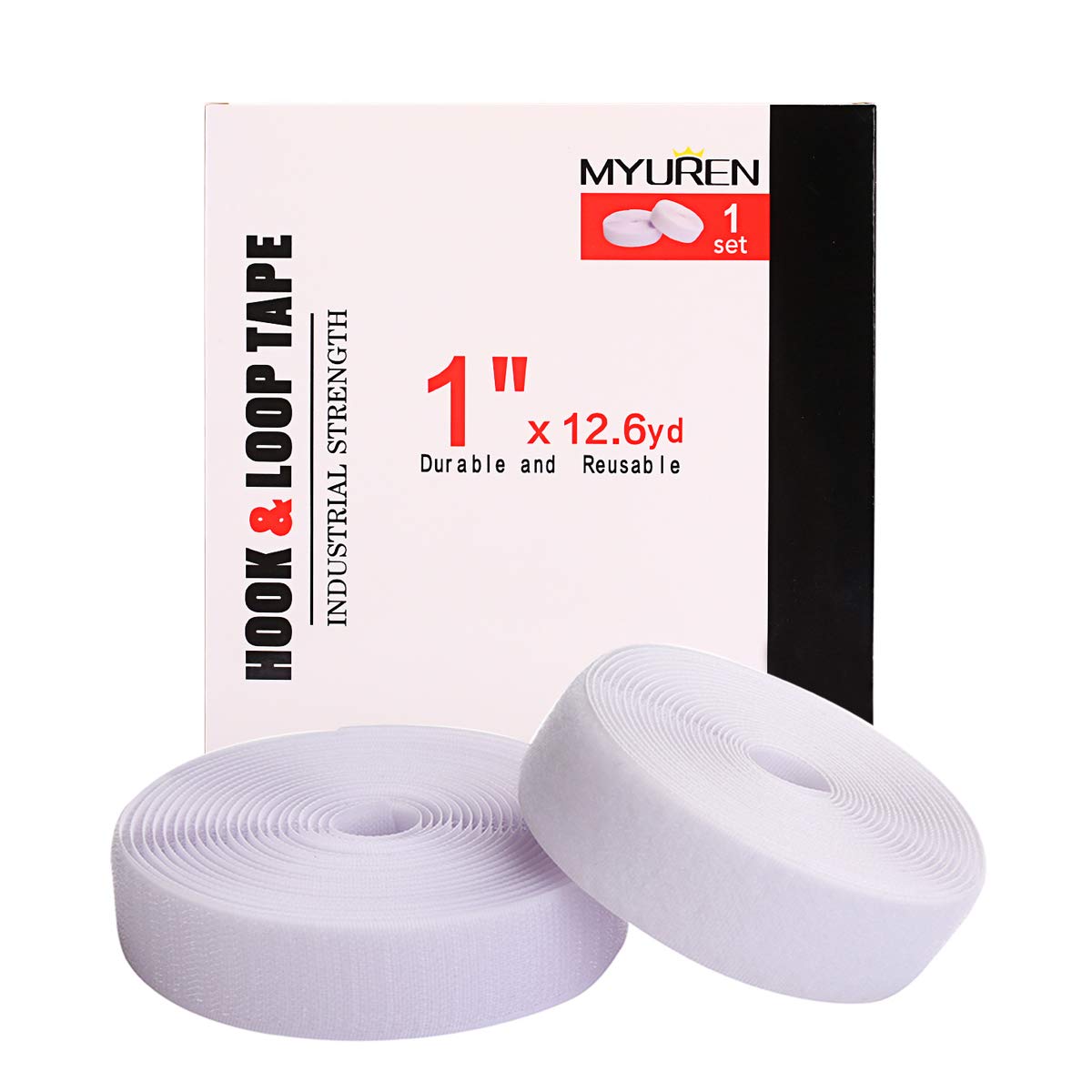 Sew on Hook and Loop Style 25mm (1 Inch) Non-Adhesive Back Nylon Strips Fabric Fastener Non-Adhesive Interlocking Tape White, 12.6 Yard