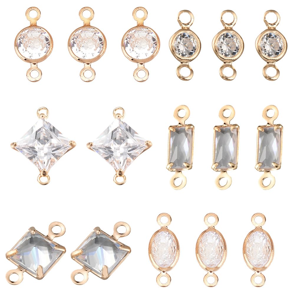 SUNNYCLUE 1 Box 36Pcs 6 Styles Brass Cubic Zirconia Connectors Charms Horse Eye Links Rectangle Oval Link Pendants Square Pendant Accessories for DIY Earring Necklace Bracelet Jewellery Making