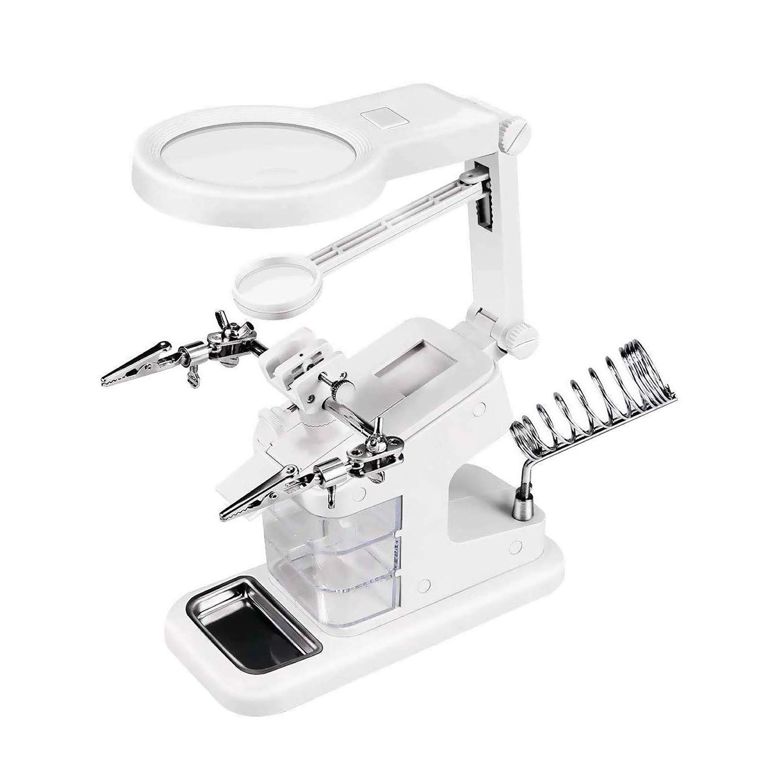 GuDoQi Soldering Helping Hands Magnifier Station, 3X 4.5X 25X Magnifying Glass with LED Light, Jewellers Loupe with Clamp and Alligator Clips for Soldering, Assembly, Repair, Modeling, Crafts