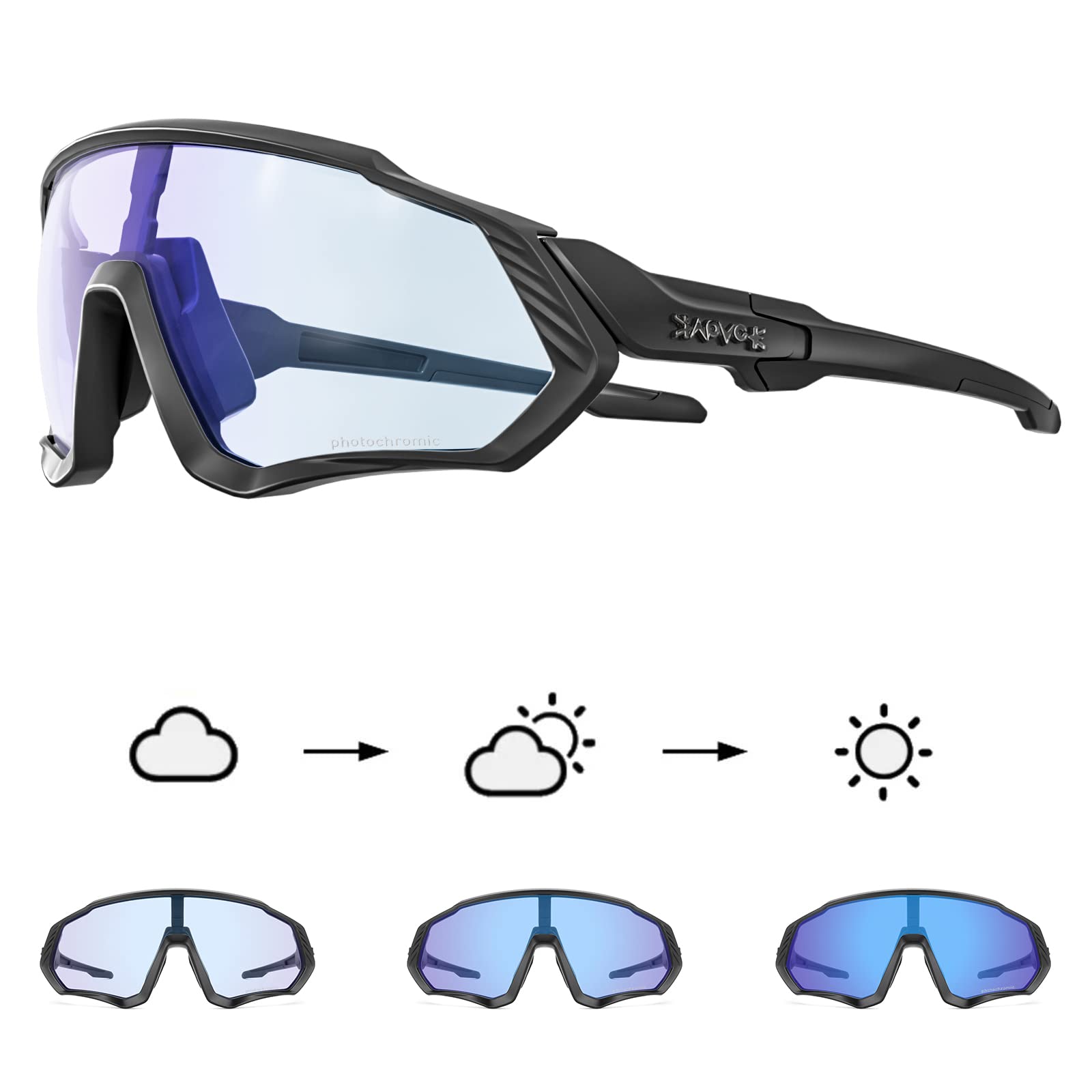 KAPVOE Photochromic Cycling Glasses For Men Women MTB BMX Clear Sports Sunglasses Running Volleyball Tennis Driving Fishing Softball Mountain Golf Hiking Blue Black 05