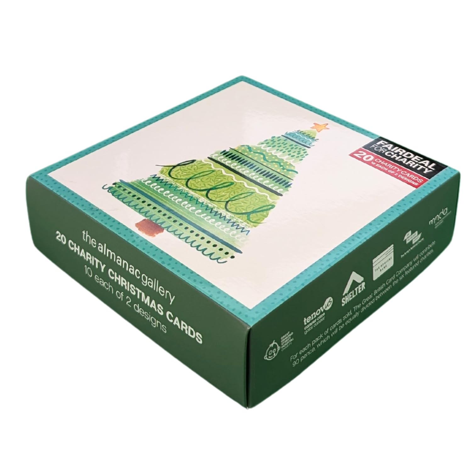 Box of 20 Watercolour Xmas Trees Fairdeal Charity Christmas Cards Boxed Xmas ATBX0188