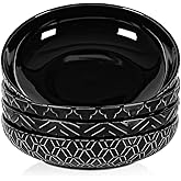 Sureasy Pasta Bowls Set of 4-30oz Large Embossed Salad Bowls, 8.5 Inch Wide and Shallow Plate Bowls, Salad Bowl, Microwave, Oven & Dishwasher Safe, Black