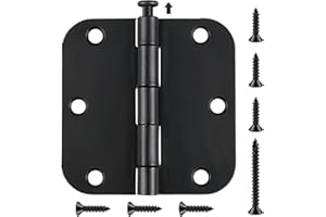 KIW 24 Pack Matte Black Door Hinges 3.5 inch x3.5 Inch Rounded 5/8" Radius Interior Door Hinges 3 1/2 Inch Hinges for Doors Flat Iron Bifold Residential Standard Bedroom Door Hinge 3 ½"x 3 ½" Hardware