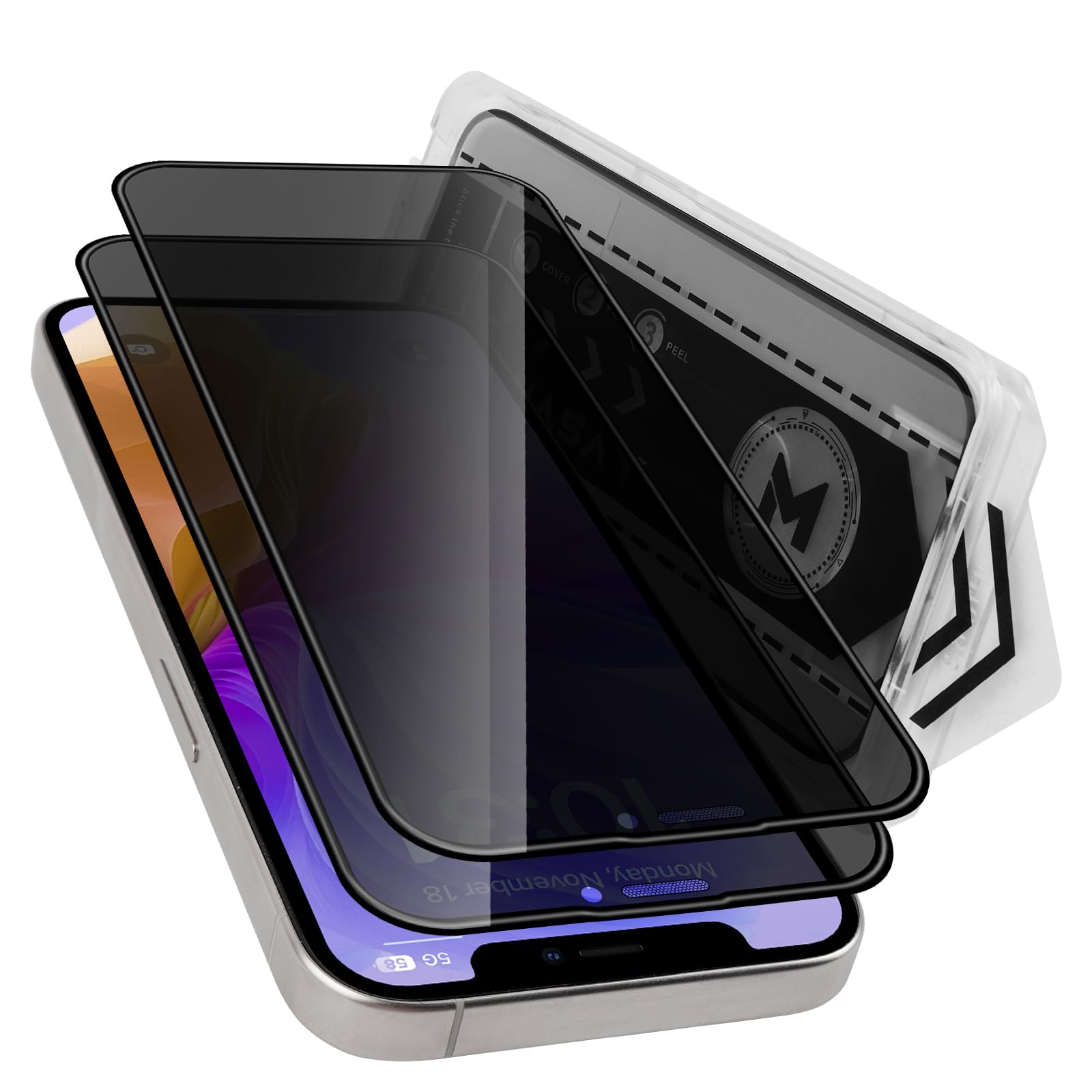 MONASAY [2 Pack for iPhone 12 pro max 6.7 inch Privacy Glass Screen Protector [2 Pack Camera Lens Protector][Easy Installation] Matte anti-peep tempered screen Film Case Friendly