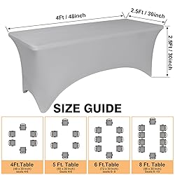 2 Pack 4 Feet Grey Spandex Tablecloth for