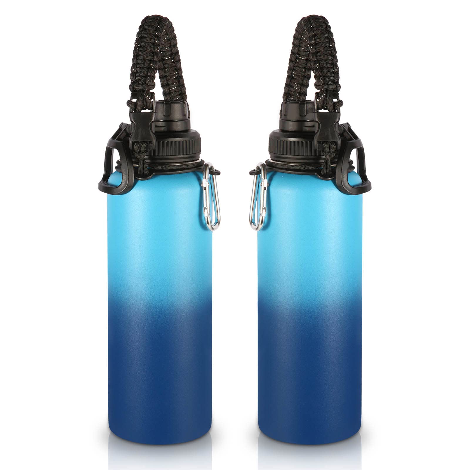 Volhoply Insulated Water Bottles Bulk 2 Pack, 1200ml Stainless Steel Sports Bottle with Paracord Handle & Spout Lid,Metal Water Cups with Wide Mouth,Reusable Water jug for Adults(Green Pink,2 Set)